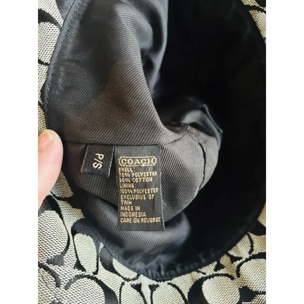 Y2K VTG Coach Signature Jacquard Bucket Hat Designer Logo Grey Black - Picture 5 of 5